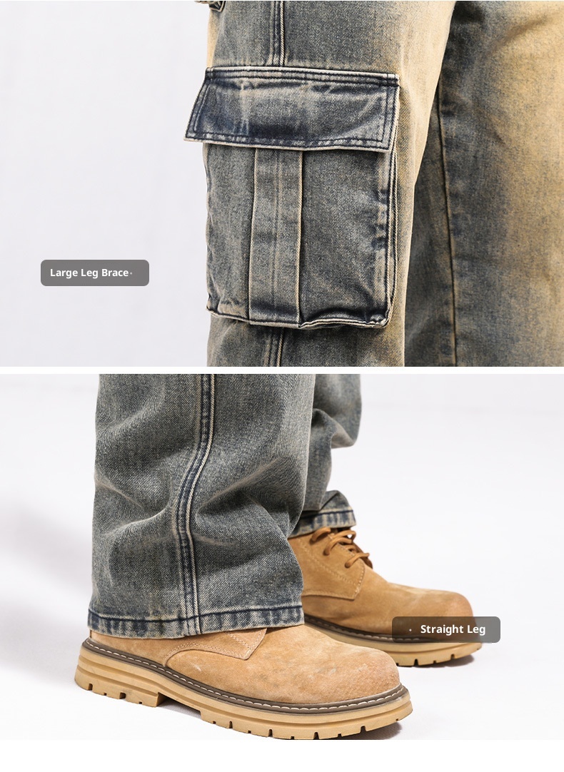 Boy Style Multi-Pocket Hip-Hop Cargo Jeans für Herren, lockere Passform, Übergröße und amerikanischer Cross-Mirror, europäischer Bahnhof_voghion.com