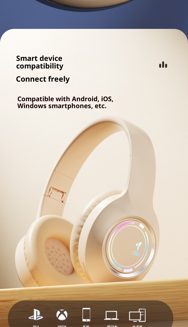 Cuffie Bluetooth wireless cablate 3c, nuovissime e rivisitate, con cuscinetti auricolari a copertura totale, illuminazione colorata RGB, slot per schede di memoria_voghion.com