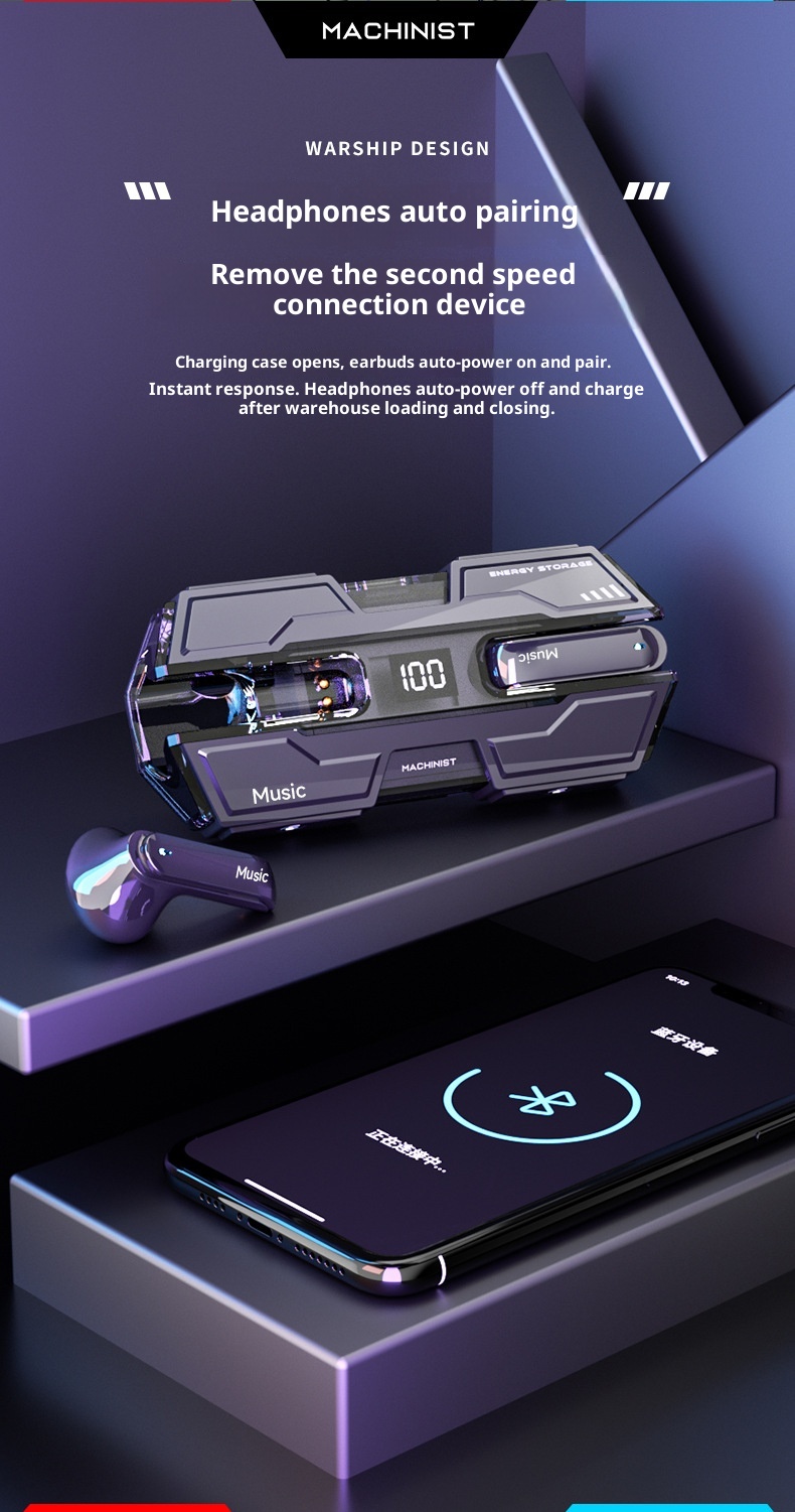 3c G20 Mecha Bluetooth-Kopfhörer, HD-Sound, lange Akkulaufzeit, Leistungsanzeige, cooles Kriegsschiff-Design, TWS kabellos_voghion.com