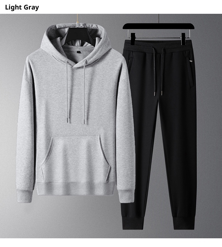 001 100% Cotton Sports Suit For Men, Spring Autumn Hooded Sweatshirt And Casual Sweatpants Two-Piece Set, Fleece-Lined, Plus_voghion.com