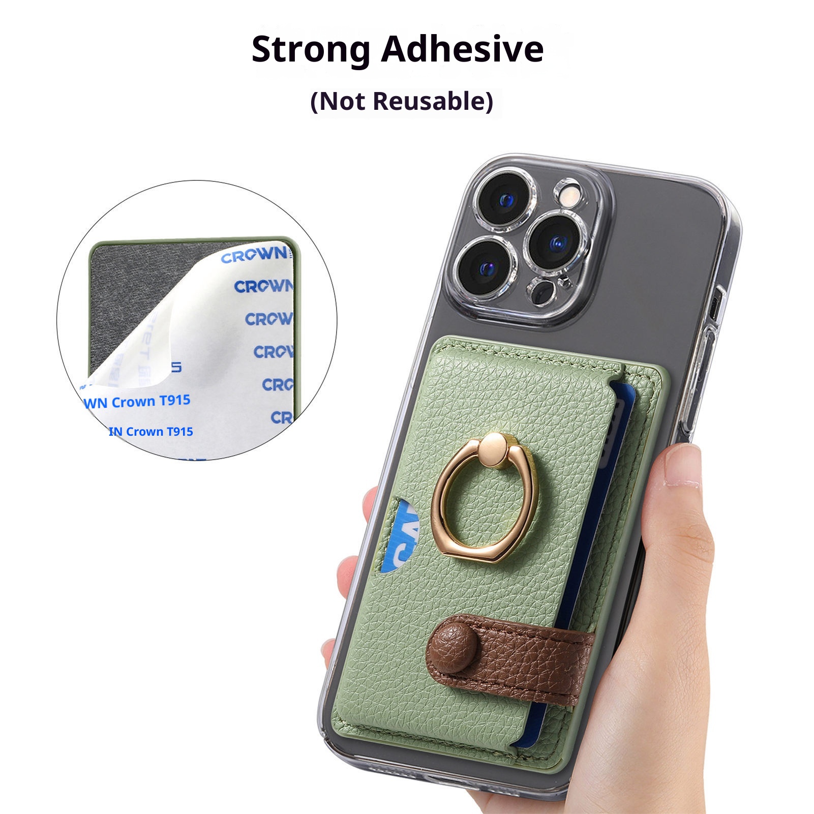 TechGlobe Lychee Pattern Oil Edge Ring Phone Sleeve Solid Stand Coin Purse Color Block Gift Back Sticker Card Holder_voghion.com