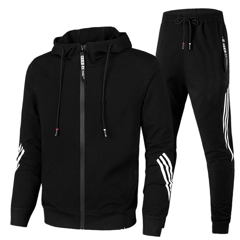 001 New Spring And Autumn Sweatshirt Men, Long Pants, Youth Casual Running Three-Stripe Sports Set, Two-Piece Set For Men_voghion.com