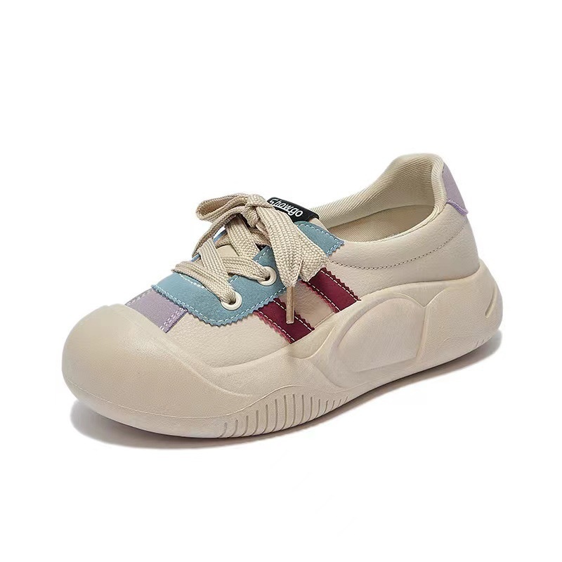 Scarpe da ginnastica bianche traspiranti in stile coreano, stile autunno 2025, per donna, basse, casual, con suola spessa e piattaforma._voghion.com