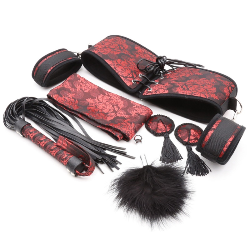 LuvBox Manette Sexy Retro Palace Tessuto Stile Cinese Manette per Piedi Bocca Gag Ball SM Benda Guinzaglio Collare Set_voghion.com