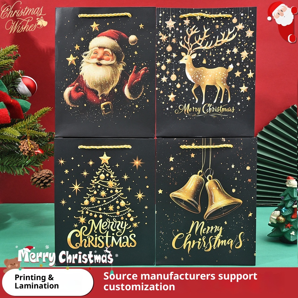 Borsa tote Lillian Black Gold con renna di Babbo Natale, regalo della vigilia di Natale_voghion.com