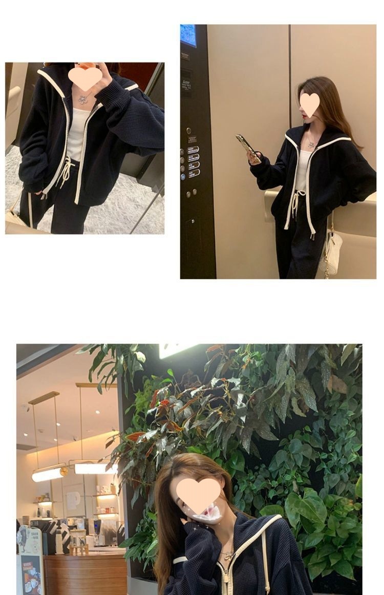 001 Plus Size 150kg Spring And Autumn Casual Sports For Women Loose Fit Versatile Long Sleeve Sweatshirt Two-Piece Set 240_voghion.com