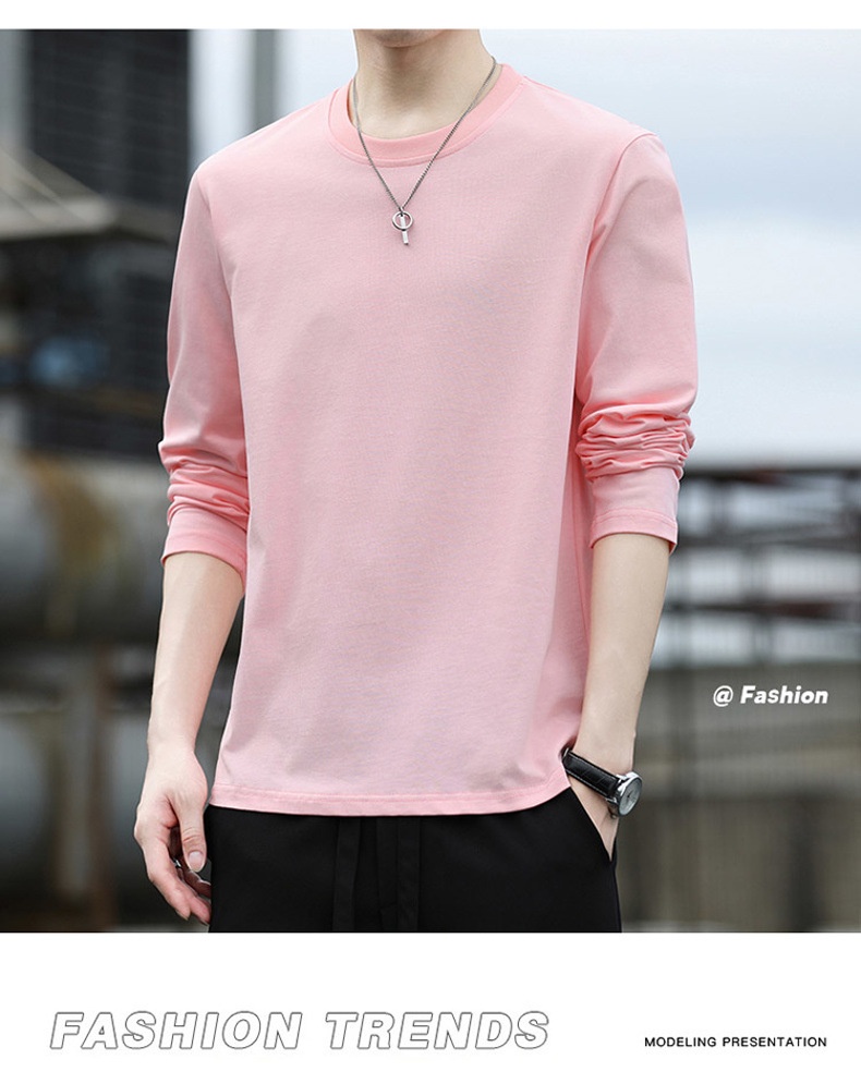 Erkek Çocuk Yüksek Kaliteli Düz Renk Uzun Kollu Tişört, İlkbahar ve Sonbahar Yuvarlak Yaka Bol Günlük Pamuklu Taban Gömlek, Erkek_voghion.com