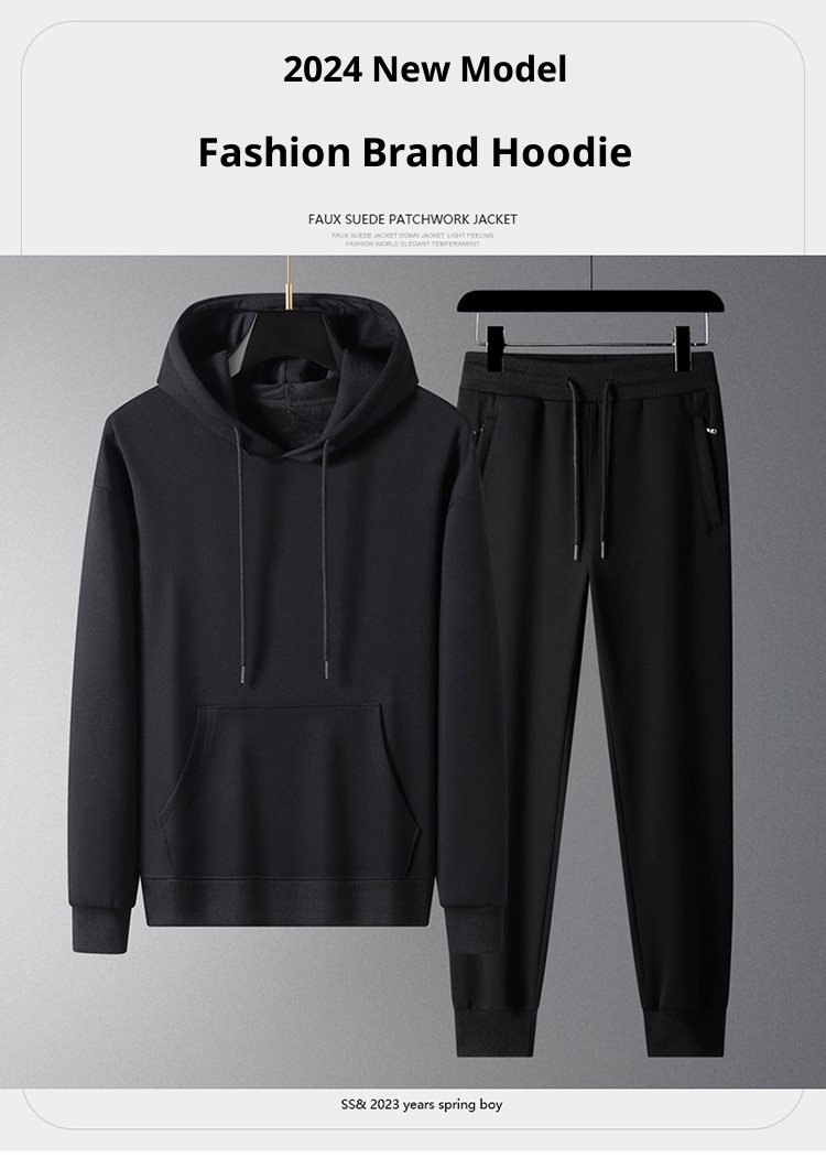 001 100% Cotton Sports Suit For Men, Spring Autumn Hooded Sweatshirt And Casual Sweatpants Two-Piece Set, Fleece-Lined, Plus_voghion.com