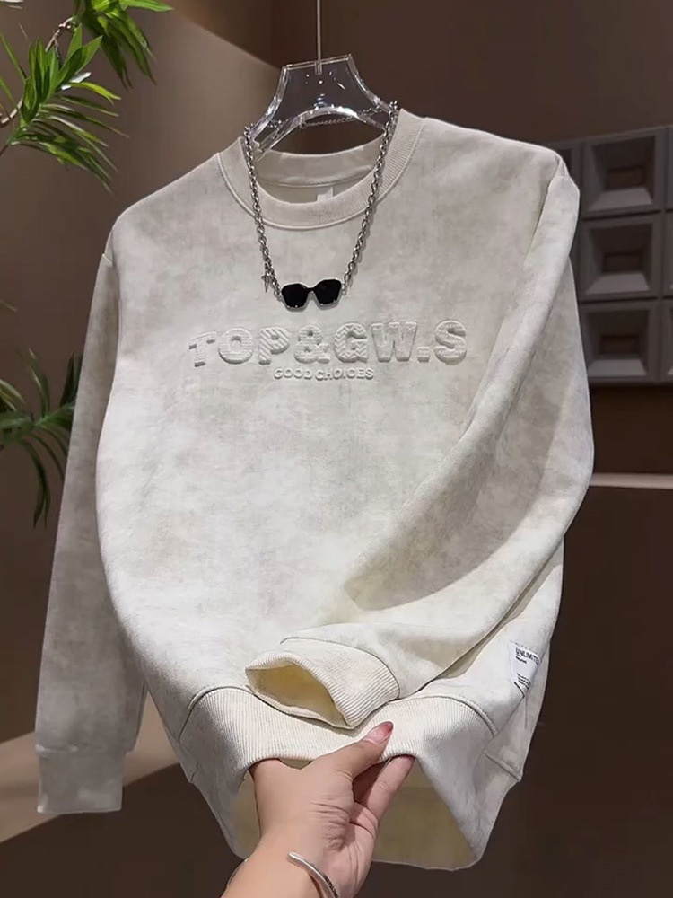 Erkek Sonbahar Kış Yeni Çok Yönlü Trend Kazak Çelik Baskılı Harfli Gradyan Üst Erkek Uzun Kollu Günlük Moda Sweatshirt_voghion.com