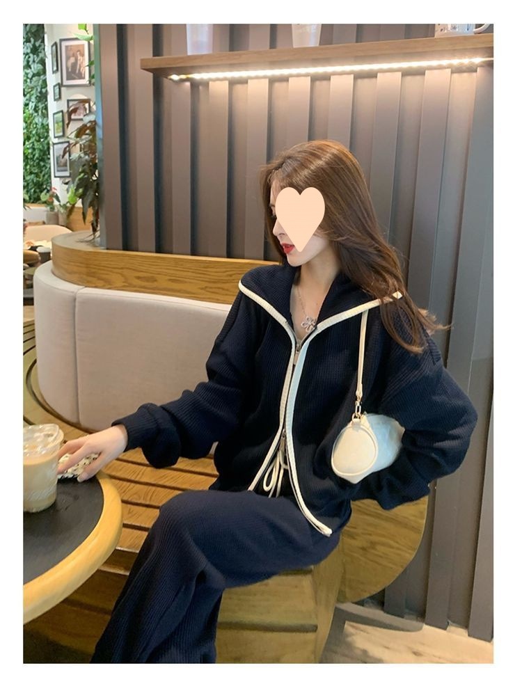 001 Plus Size 150kg Spring And Autumn Casual Sports For Women Loose Fit Versatile Long Sleeve Sweatshirt Two-Piece Set 240_voghion.com