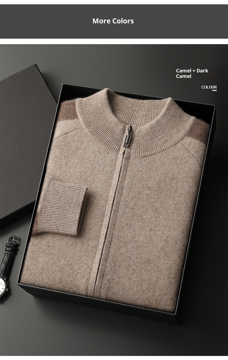 001 Neuer, dicker, lässiger Kaschmiranzug für Herren, bestehend aus einem Wollpullover mit halbem Rollkragen, einer Strickjacke mit Reißverschluss und einer locker sitzenden Hose._voghion.com