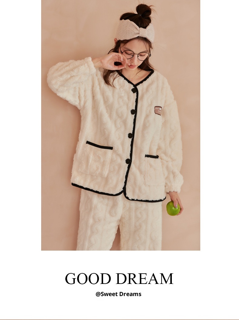 GraceChic GraceChic Autumn And Winter Thickened Coral Fleece Couple Pajamas For Women, Fresh Flannel Warm Men's Homewear Cardigan Two-Piece_voghion.com