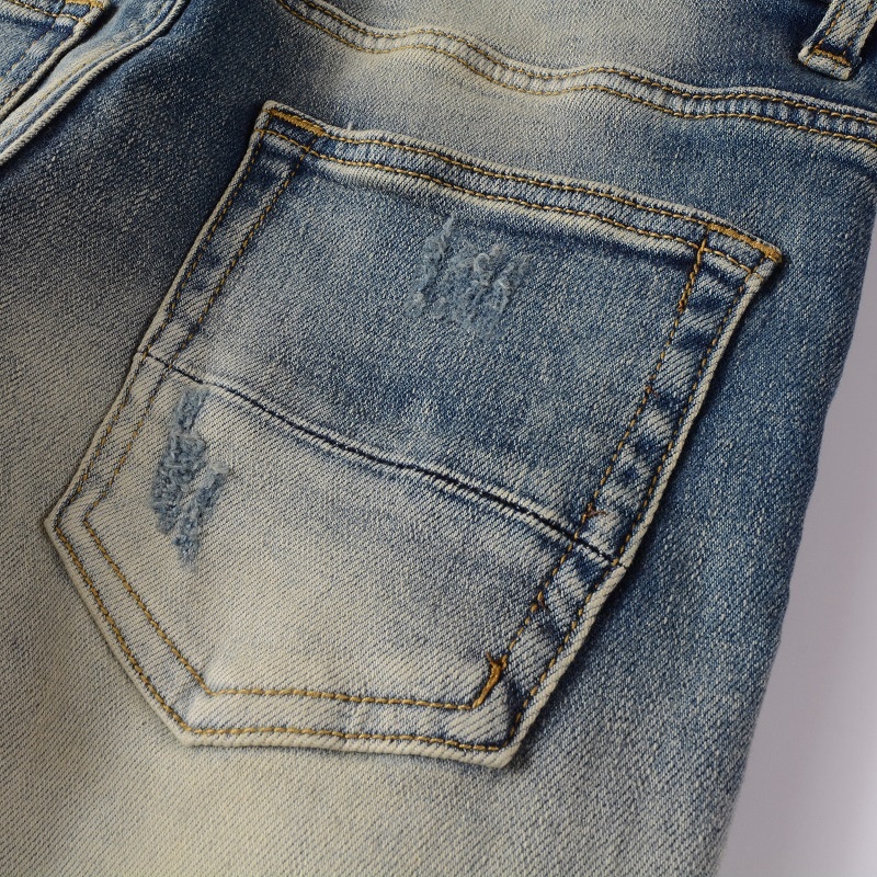 boy European And American High Street Ripped With Patches Slim Fit Stretch Jeans Men's Dropshipping Small Foot Pants 876_voghion.com