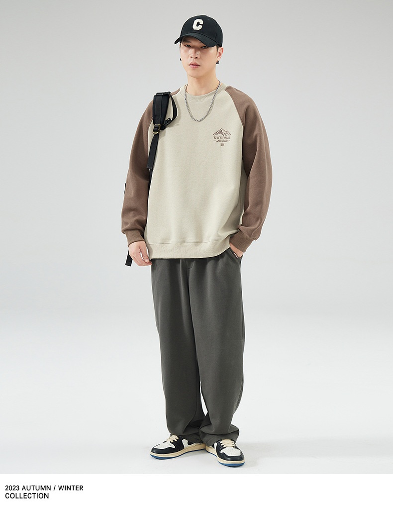 Sweat-shirt à col rond pour homme, manches longues, coupe ample, collection automne 2024, marque de mode masculine polyvalente, style Hong Kong_voghion.com