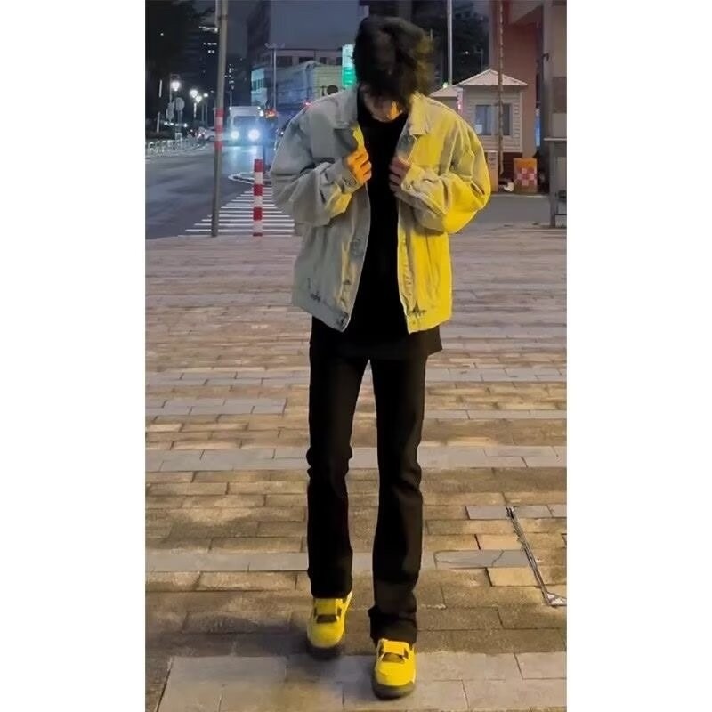 Jean évasé droit noir pur pour homme, style streetwear européen et américain, pantalon décontracté haut de gamme_voghion.com