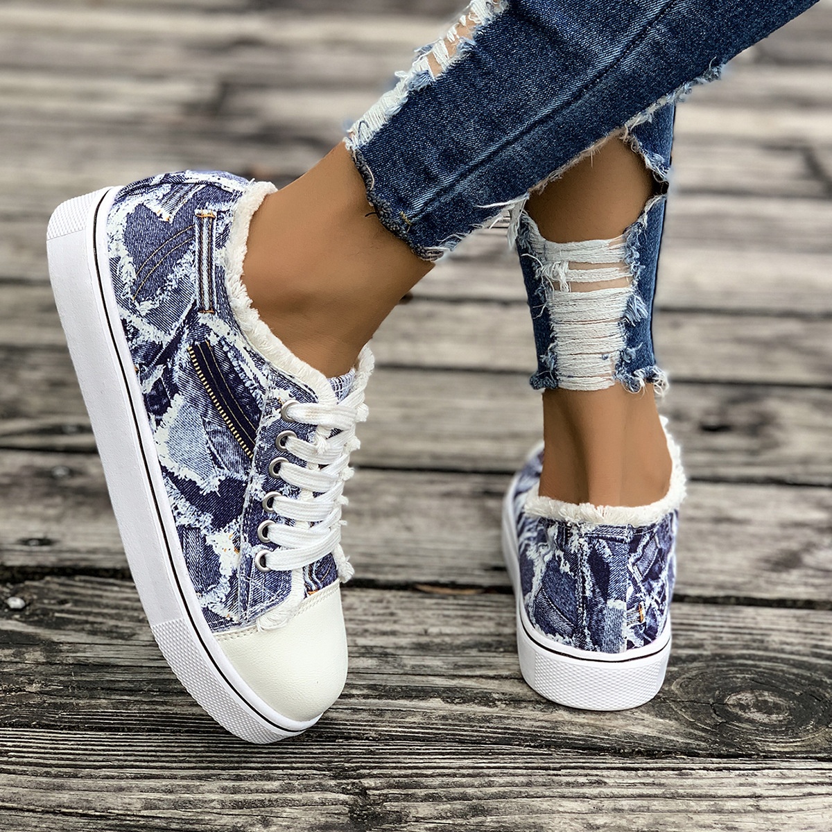 Tênis feminino plus size de lona com estampa colorida, estilo europeu e americano, para primavera/outono, novo modelo._voghion.com