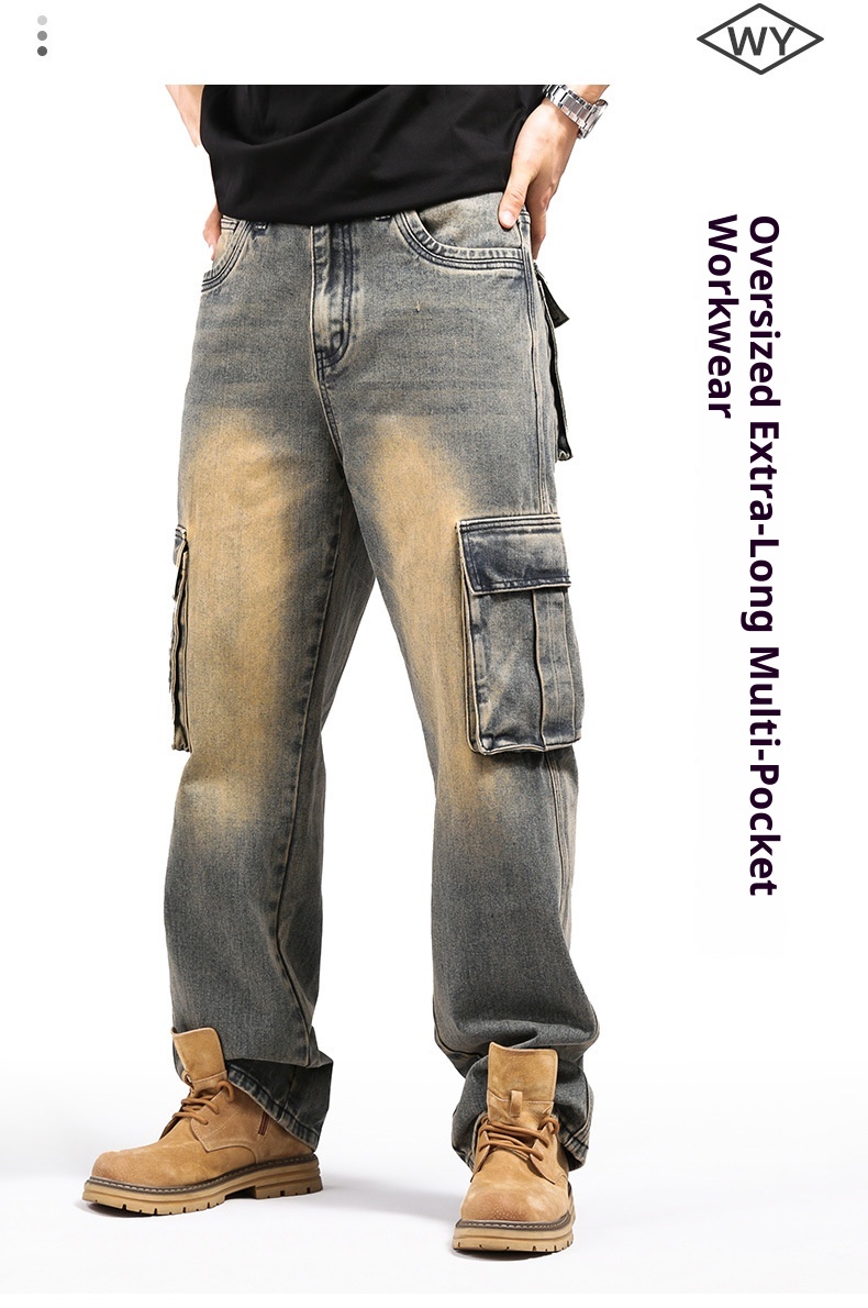 Boy Style Multi-Pocket Hip-Hop Cargo Jeans für Herren, lockere Passform, Übergröße und amerikanischer Cross-Mirror, europäischer Bahnhof_voghion.com