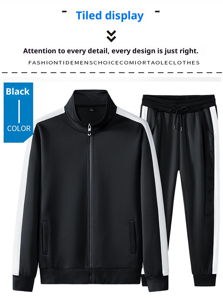 001 2024 Felpa cardigan casual primavera e autunno, due pezzi, set sportivo da uomo in stile coreano, collo alto, top largo_voghion.com