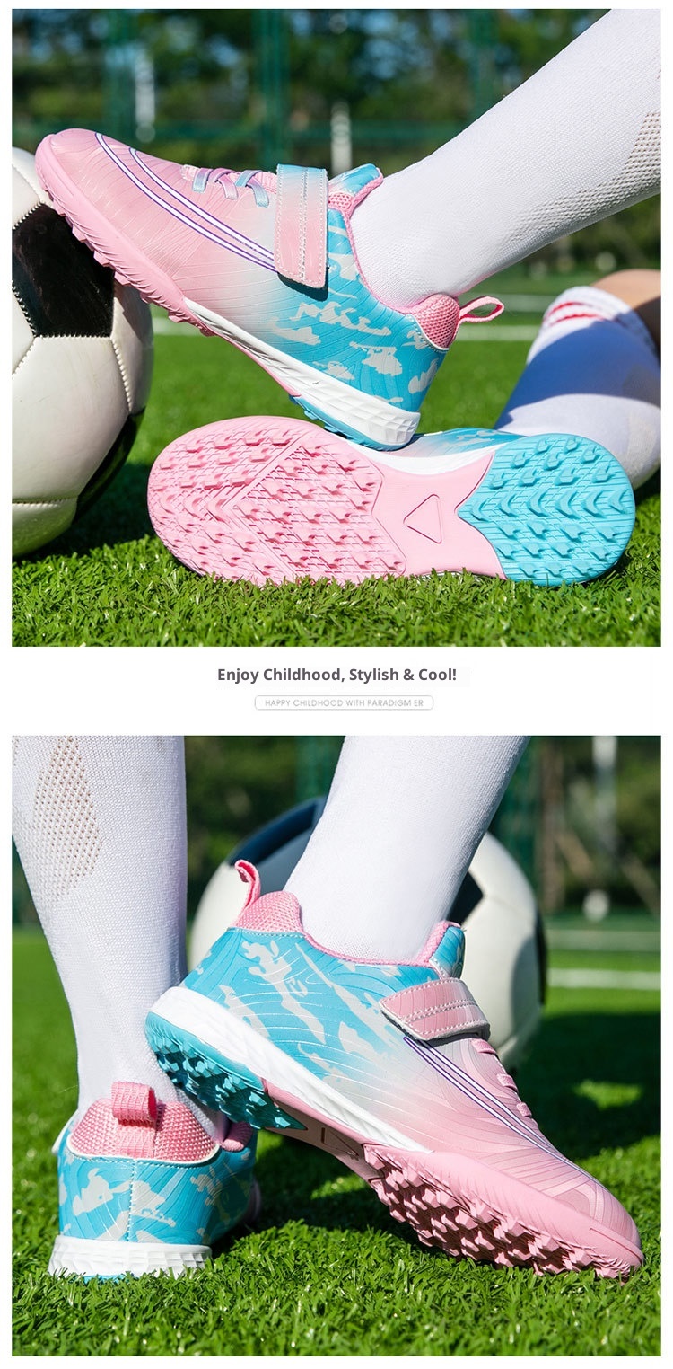 ShoeGlobe Dropshipping Children's Soccer No-Tie Velcro Cleats TF Elementary School Boys And Girls Artificial Grass Training Sports_voghion.com