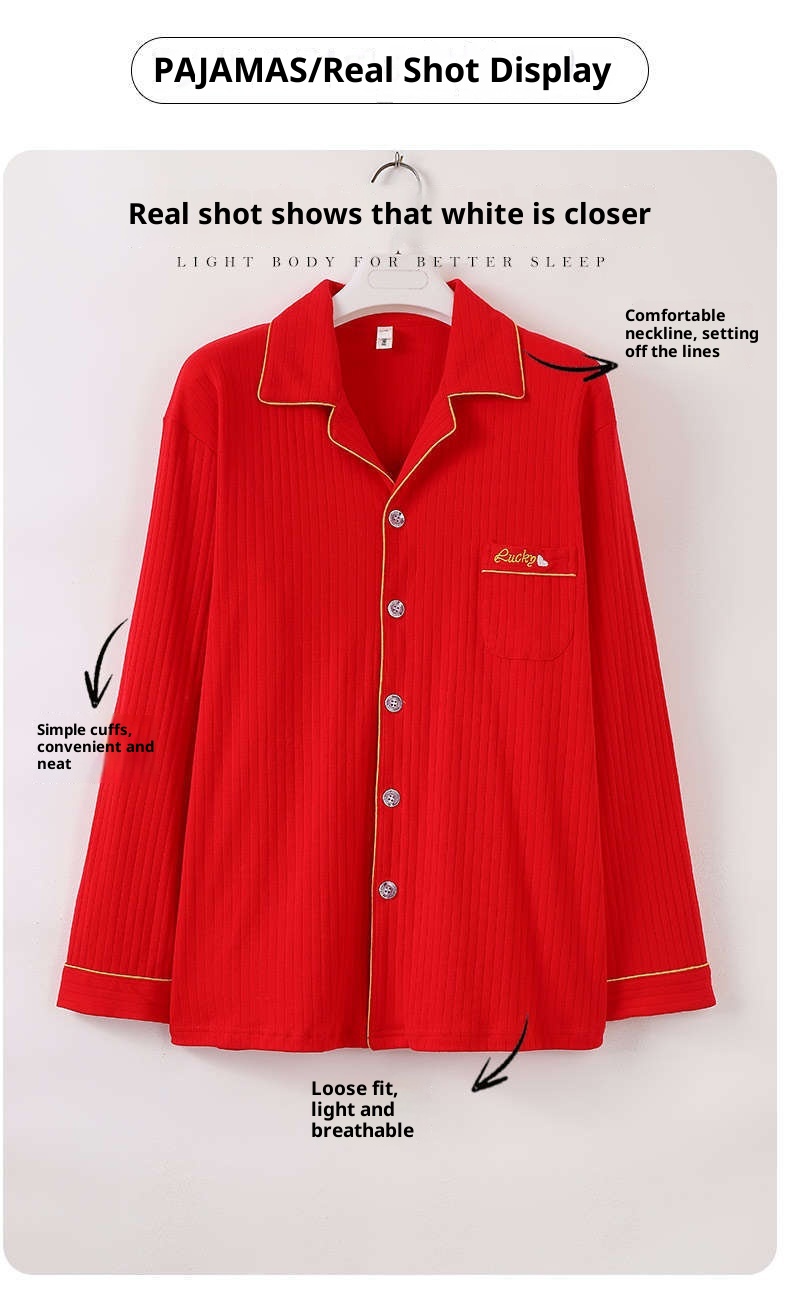 GraceChic GraceChic Autumn Winter All-Cotton Couple Pure Cotton Wedding Zodiac Year Big Red Men's Women's Plus Size Pajamas 100kg Homewear_voghion.com