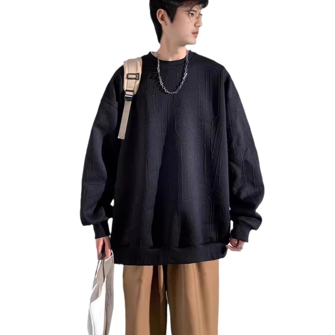 Herren-Jacquard-Sweatshirt, trendige Marke, hochwertiges Funktionsshirt, Oversized-Schnitt, amerikanischer Stil, Rundhalsausschnitt_voghion.com