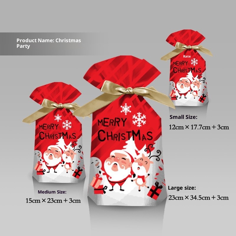 Lillian Cross-Border Large Medium Size Christmas Ribbon Drawstring Candy Small Gift Plastic Packaging Bags_voghion.com