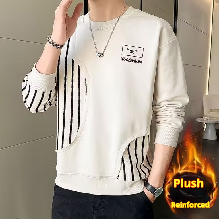 Jungen 2024 Neues Trend-Marken-Fleece-gefüttertes Baselayer-Top Frühling Herbst Langarm-T-Shirt Herren-Sweatshirt_voghion.com