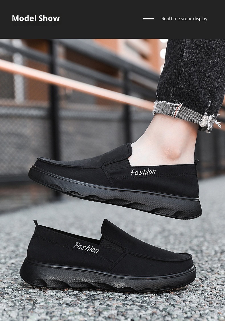 Zees Zees New Versatile Canvas Polyurethane Ultra-light Soft Sole Casual Slip-on Men's Single Shoes_voghion.com