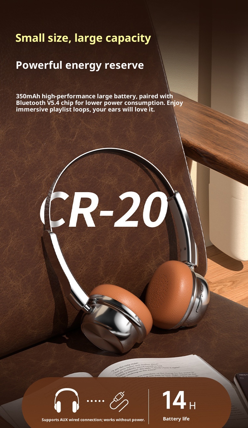 3c New Cross-Border CR-20 Retro Fashion Melard Metal Bluetooth 5.4 Over-Ear Headphones Ultra-Long Battery Life_voghion.com