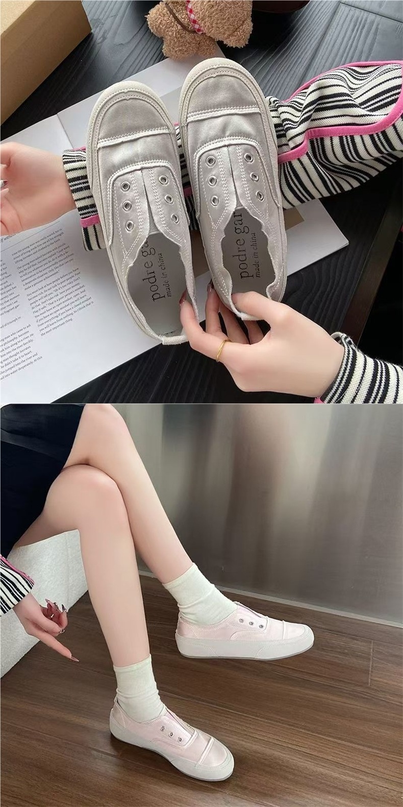 Scarpe slip-on basse bianche in tela spagnola, traspiranti, casual e sottili, da donna, 2025_voghion.com