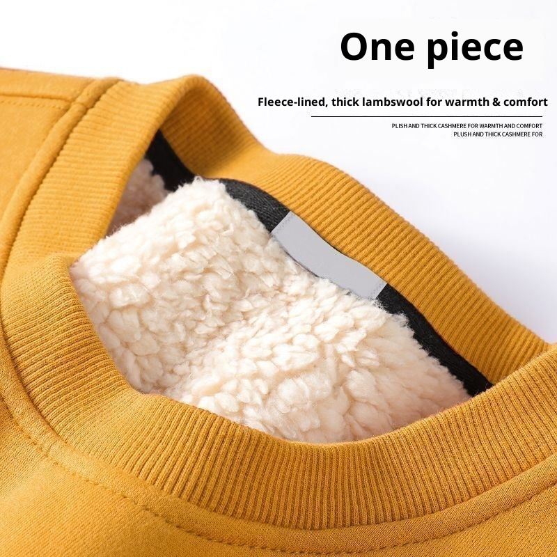 Erkekler İçin Sonbahar ve Kış Polar Astarlı Sweatshirt, Kalınlaştırılmış Stil, Öğrenci Çift Giyim, Kuzu Yünü Sıcak Yuvarlak Yaka_voghion.com