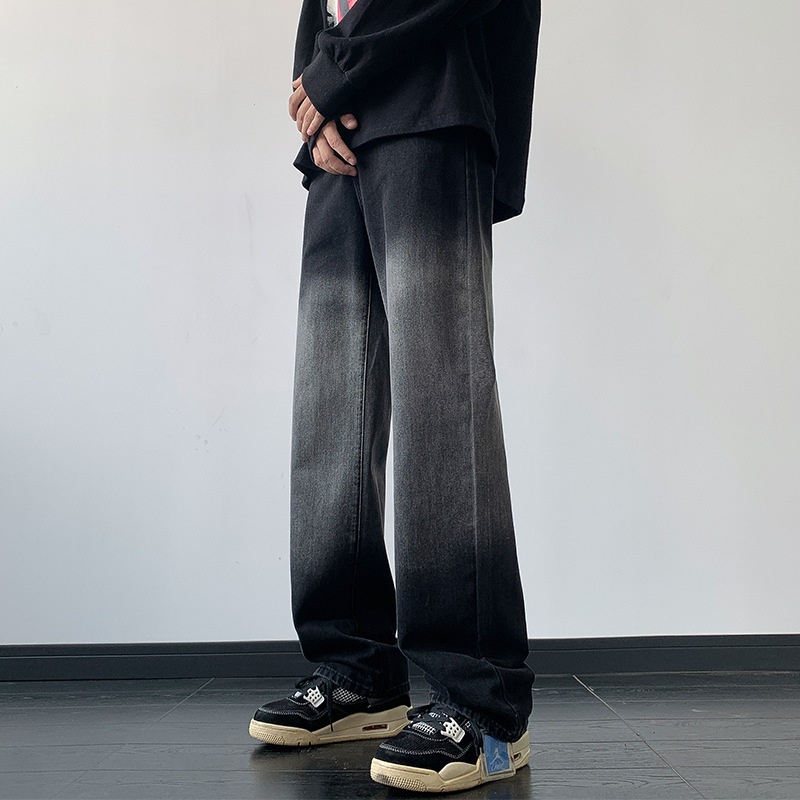 Pantaloni da uomo in stile europeo e americano, modello primaverile, con design di nicchia, jeans dritti sfumati, pantaloni larghi cargo a gamba larga_voghion.com