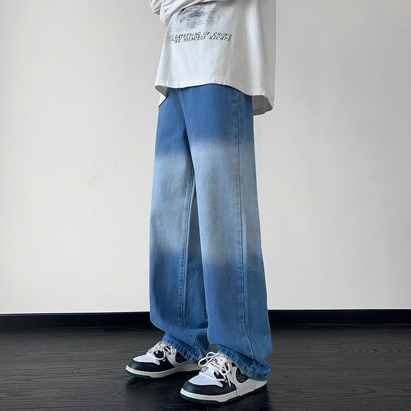 Pantaloni da uomo in stile europeo e americano, modello primaverile, con design di nicchia, jeans dritti sfumati, pantaloni larghi cargo a gamba larga_voghion.com