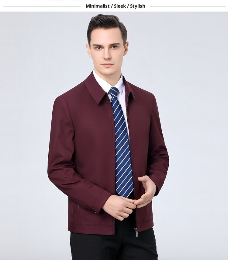 1 Giacca da uomo di mezza età di alta qualità, modello da papà, autunno 2025, nuova giacca casual da lavoro, tinta unita, con cerniera, da uomo_voghion.com