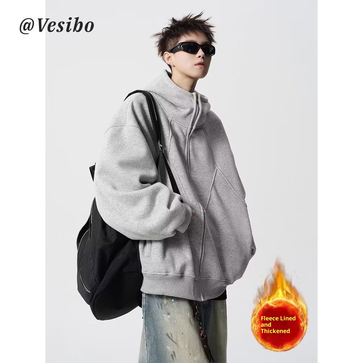 boy 2025 New Hong Kong Style Loose Simple Hooded Fleece Sweatshirt Zipper Unisex Trendy Stylish Versatile_voghion.com