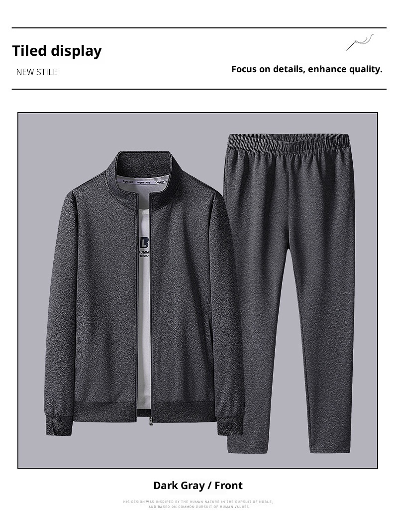 001 Lässige Sportbekleidung für Herren, Frühling/Herbst, Langarm-Set mit Sweatshirt und langer Hose, Laufbekleidung und Fitnessbekleidung_voghion.com