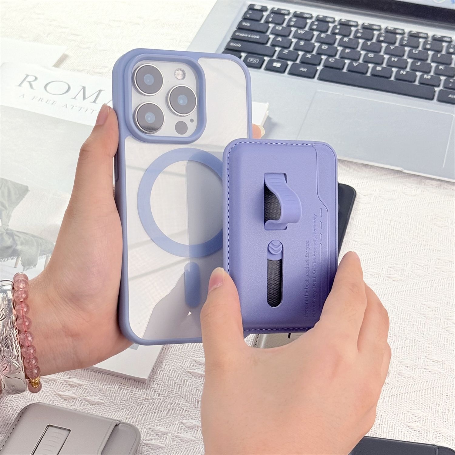 TechGlobe New Design Magnetic Ultra-Thin Holder Card Case Hidden Elastic Telescopic Silicone Wrist Strap Phone Clip_voghion.com