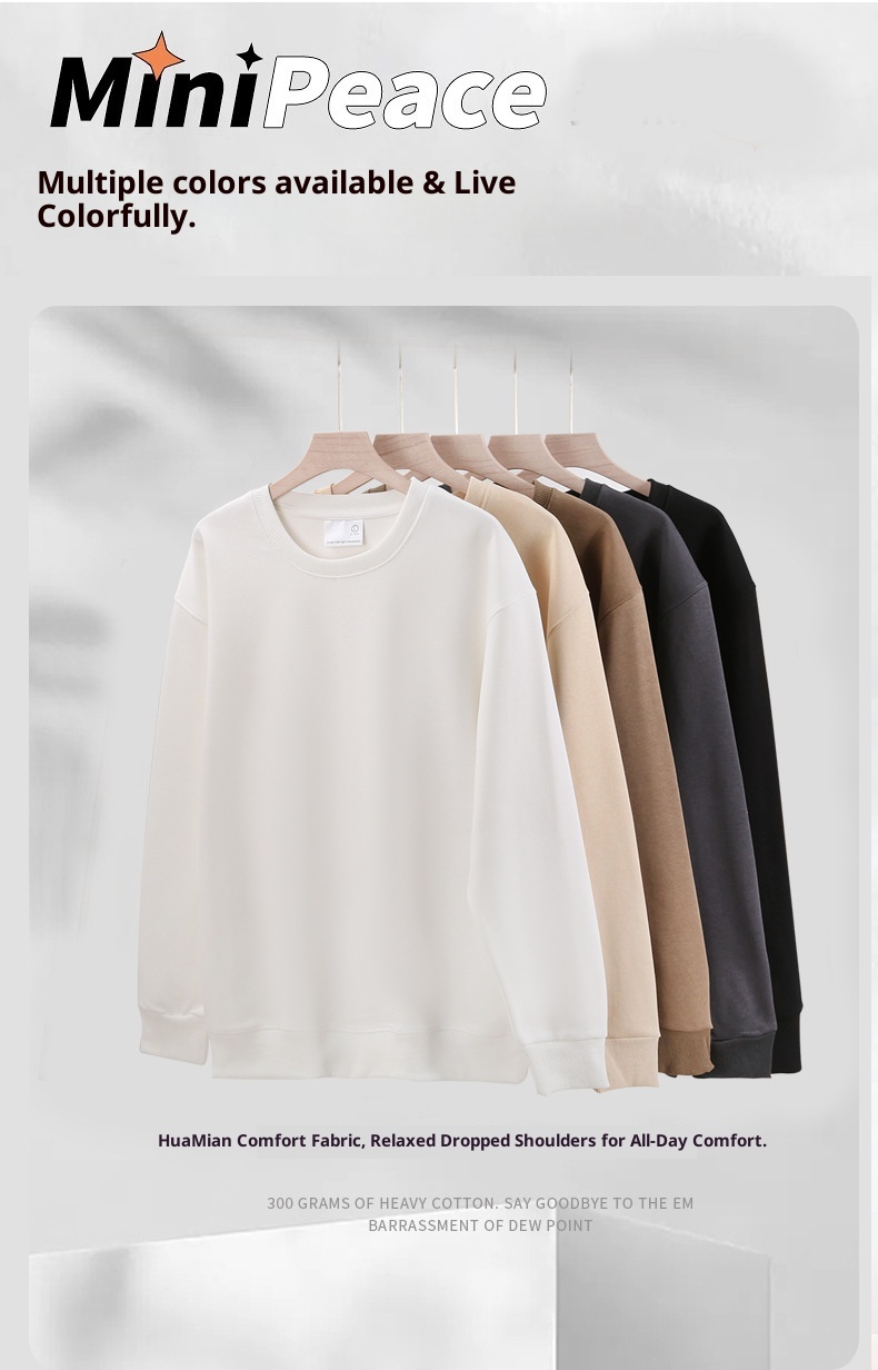 boy Men's Cotton Drop Shoulder Round Neck Loose Base Shirt Casual Trendy Solid Color Simple Outerwear Long Sleeve Sweatshirt_voghion.com