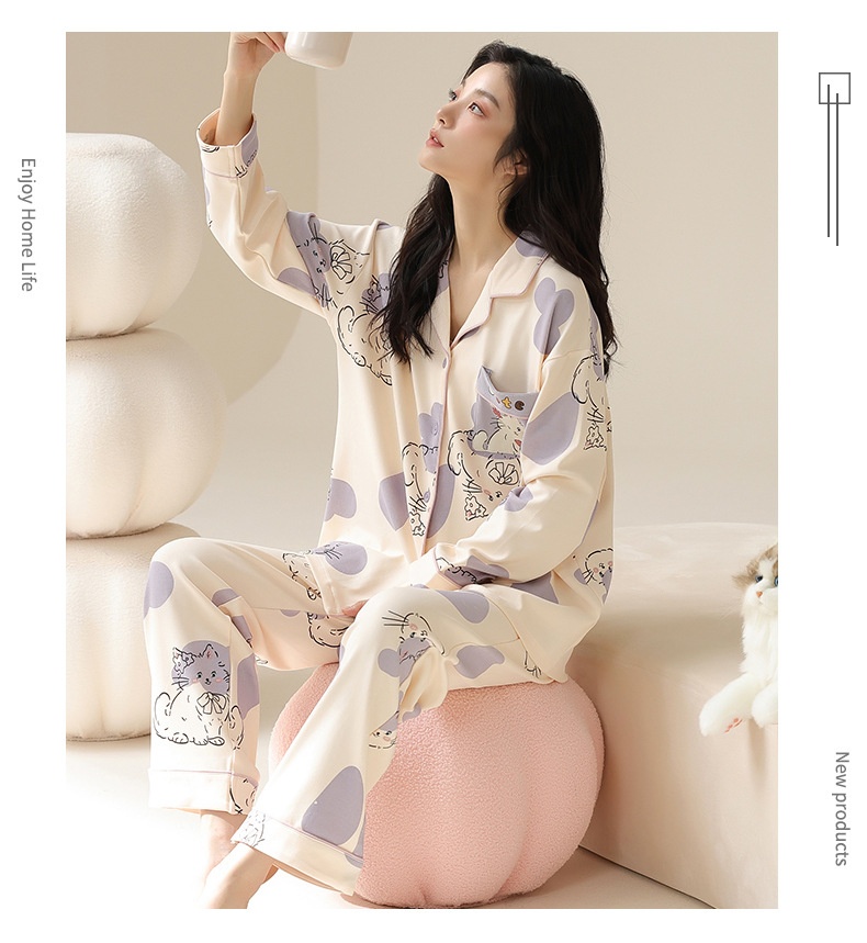 ChicShe 100% Coon Pajamas For Women Spring And Auumn 2025 New Long Sleeve Women's Cardigan Swee Caroon Wearable Homewear_voghion.com