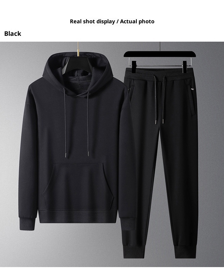001 100% Cotton Sports Suit For Men, Spring Autumn Hooded Sweatshirt And Casual Sweatpants Two-Piece Set, Fleece-Lined, Plus_voghion.com