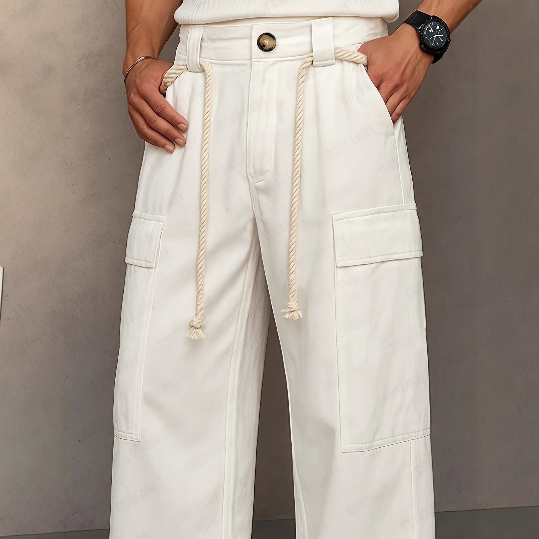 Pantaloni cargo da uomo a vita alta, larghi, dritti, alla moda, casual, di marca europea e americana_voghion.com