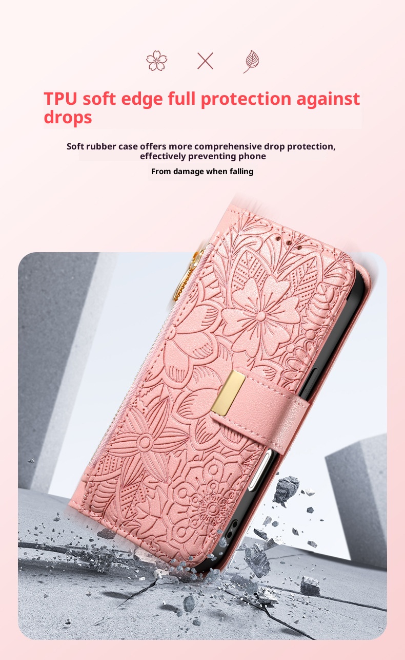 TechGlobe Shunli New Model Compatible With IPhone Flip Leather Flower And Leaf 17 Air Lanyard 16 Phone Case_voghion.com