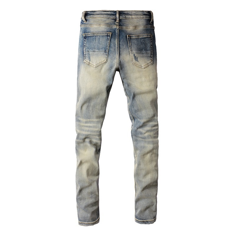 boy European And American High Street Ripped With Patches Slim Fit Stretch Jeans Men's Dropshipping Small Foot Pants 876_voghion.com