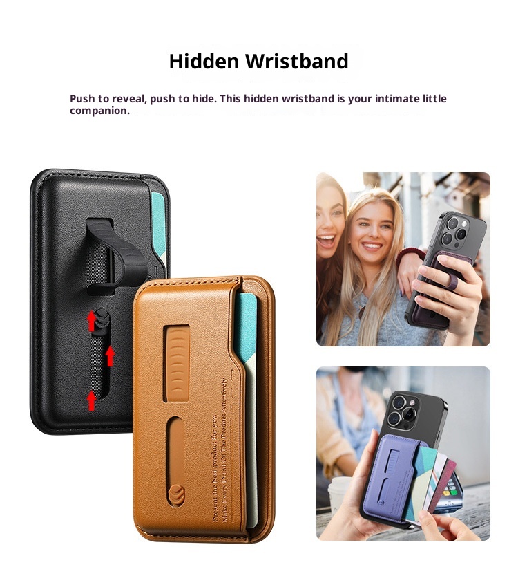 TechGlobe New Design Magnetic Ultra-Thin Holder Card Case Hidden Elastic Telescopic Silicone Wrist Strap Phone Clip_voghion.com