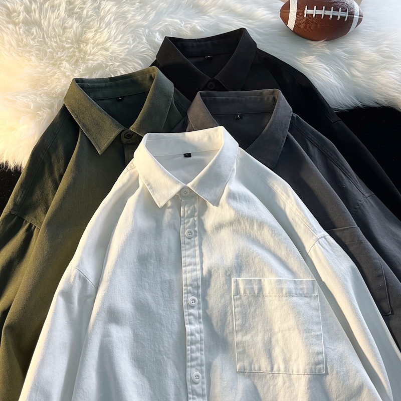 Camicia da uomo in puro cotone a strati casual americano a maniche lunghe, stile giapponese City Boy Base, primavera e autunno ForMen_voghion.com