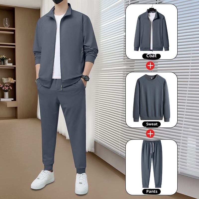 001 Felpa con cappuccio alla moda primavera-autunno transfrontaliera per uomini giovani e di mezza età, set casual sportivo da corsa, versatile_voghion.com