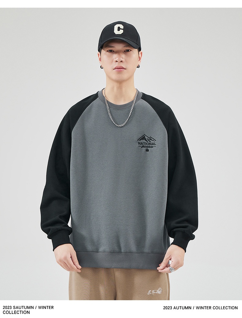 Sweat-shirt à col rond pour homme, manches longues, coupe ample, collection automne 2024, marque de mode masculine polyvalente, style Hong Kong_voghion.com