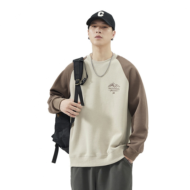 Sweat-shirt à col rond pour homme, manches longues, coupe ample, collection automne 2024, marque de mode masculine polyvalente, style Hong Kong_voghion.com