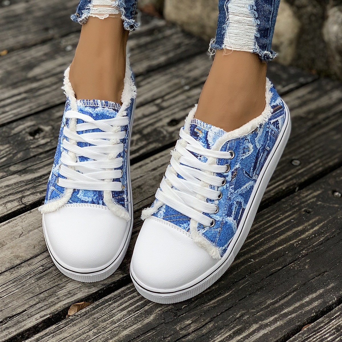 Tênis feminino plus size de lona com estampa colorida, estilo europeu e americano, para primavera/outono, novo modelo._voghion.com