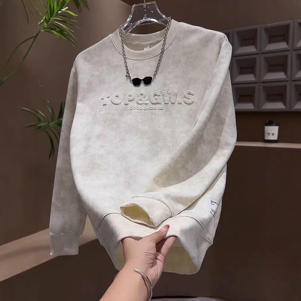 Erkek Sonbahar Kış Yeni Çok Yönlü Trend Kazak Çelik Baskılı Harfli Gradyan Üst Erkek Uzun Kollu Günlük Moda Sweatshirt_voghion.com